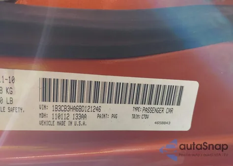 2011 Dodge Caliber Mainstreet z USA, uszkodzony, nr VIN 1B3CB3HA6BD121246